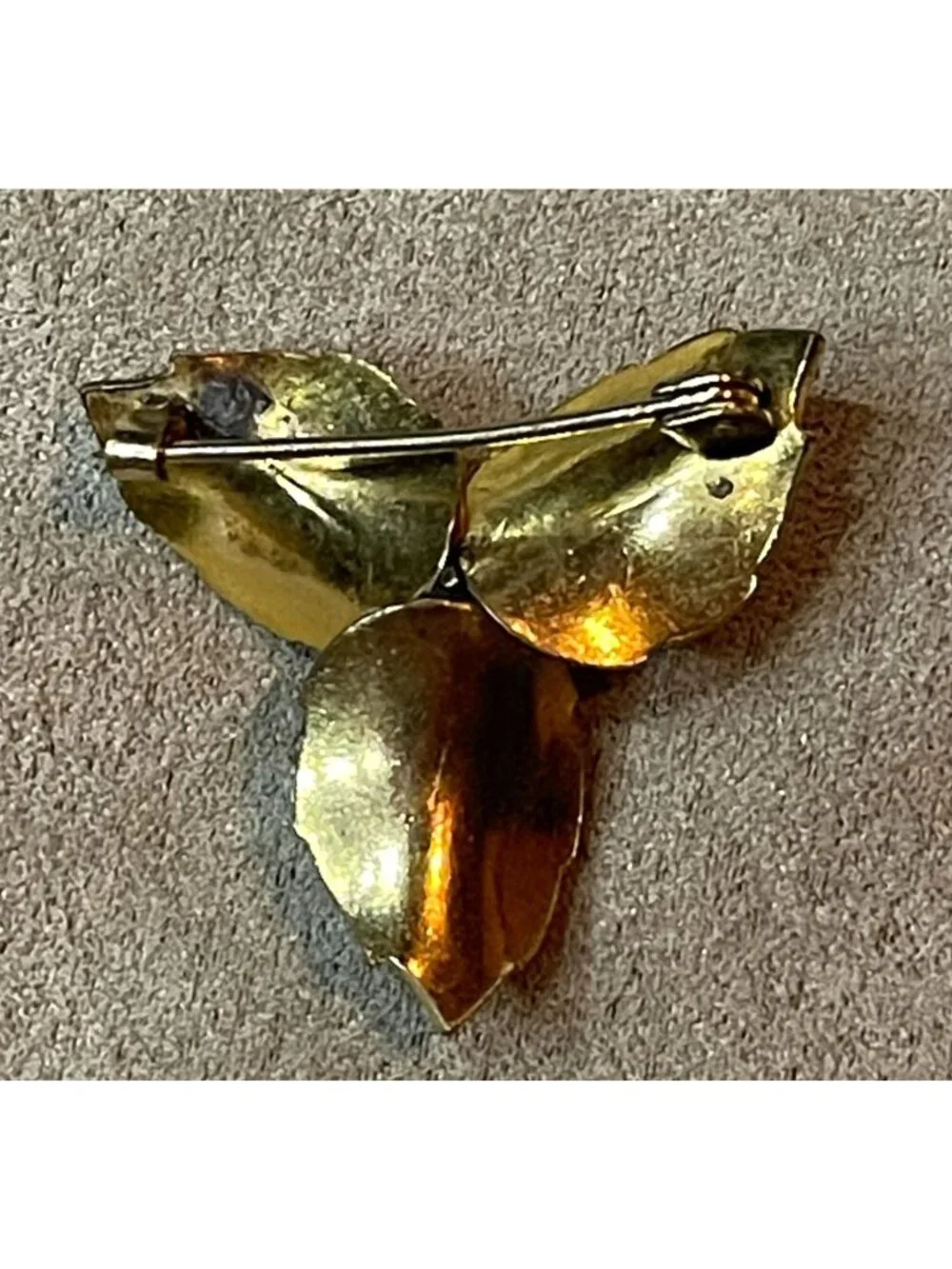 Vintage 60s Damascene Flower Leaf Brooch Faux Pearl Gold Tone Toledo Spain Pin